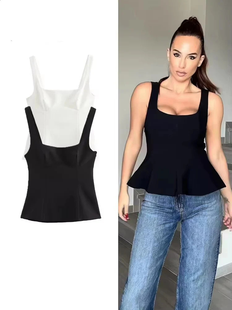 TFMLN Summer Womens Backless Bow Top Sweet Square Collar Slim Tank Top Solid Tank Top Y2k Tank Top Short Top Womens Clothing 250314