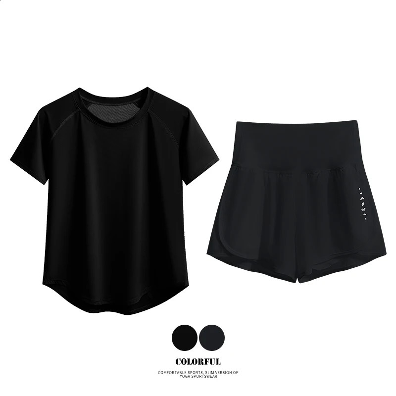 DRUR 2pcs Sport Set Women 2 Piece Running Suit Summer Sportswear Outfits Short Sleeve Gym Tops Shorts Sets Woman Fitness Clothes 250318