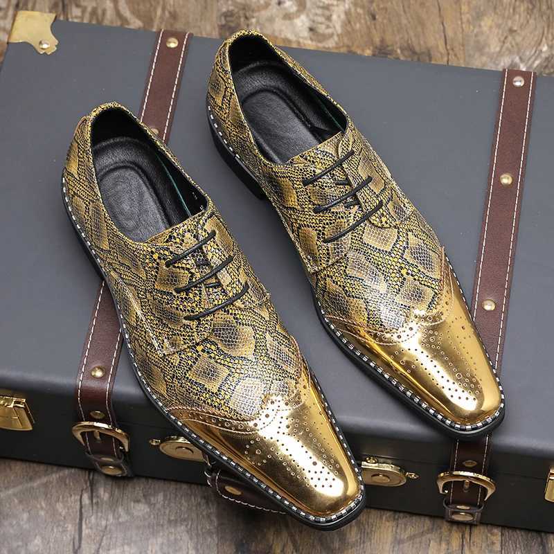 Designer Mens Golden Sier Snake Leather Patent Leather Casual Brogues Shoes Official Wedding Dress Home Shoes Zapatos HombreXJ250319