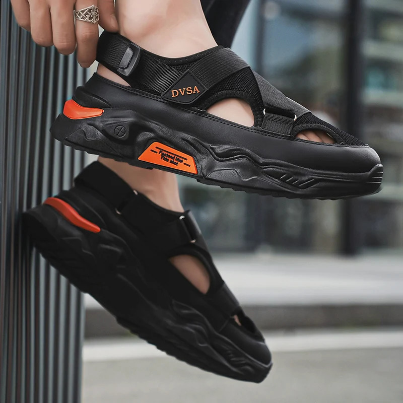 Thick Bottom Baotou Sandals for Mens Summer Outdoor Hollow Out Breathable Mesh Increase Anti Slip Casual Beach Shoes 250317
