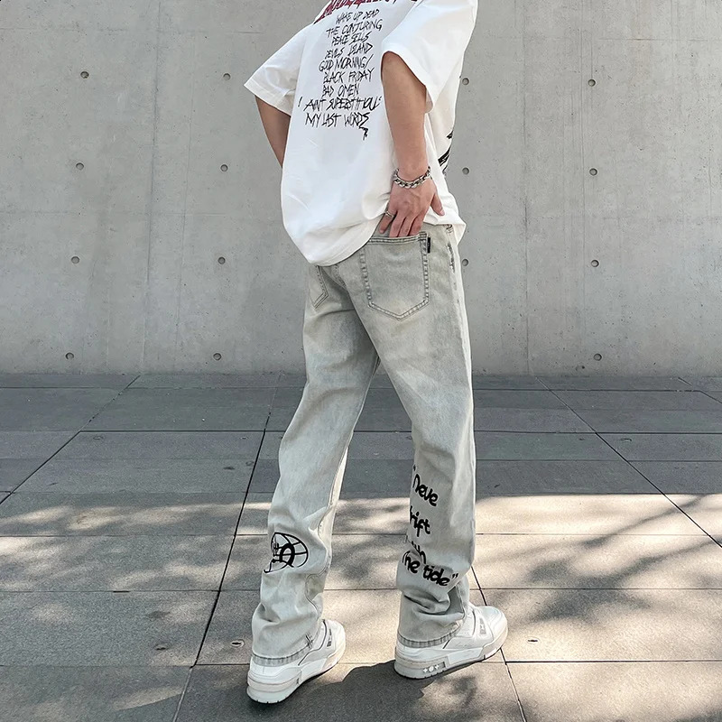 American Gothic Letter Mens Baggy Jeans Y2K Retro Harajuku Straight Denim Trousers Hip Hop Fashion Printed Jean Man Pants 250319