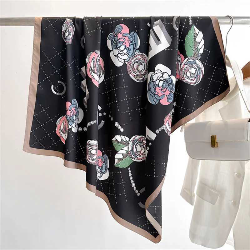 New Flower Designer Scarves Twill Silk Large Square Scarf Wen Travel Shawl scarf 90cm Luxury Brand Foard Bufandas X250319