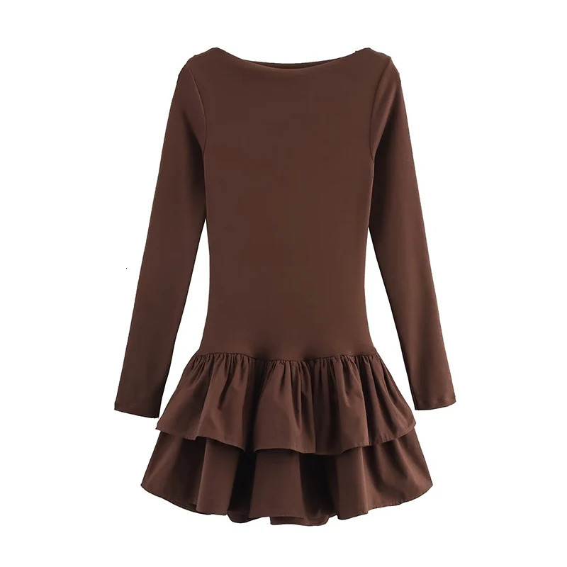 Willshela Womens Fashion Solid Ruffle Mini Dress Retro O-neck Long sleeved Womens Fashion Womens Dress 250318