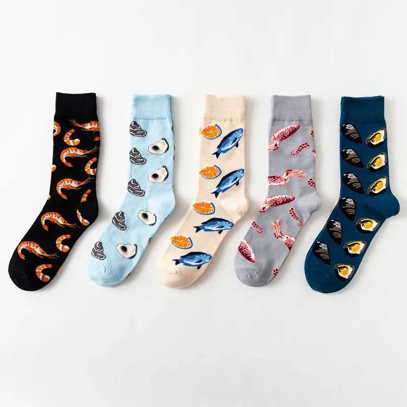 Creative Women Harajuku Seafood Socks Winter Cotton Skateboard Long Socks Oysters Mussels Octopus Arctic shrimp Cod Salmon socks X250319