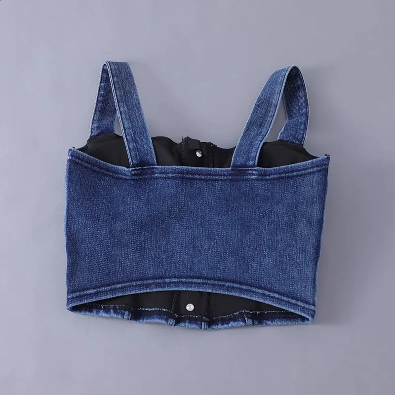 2024 womens ultrathin cut denim vest elastic jeans sports bra with pad 250319