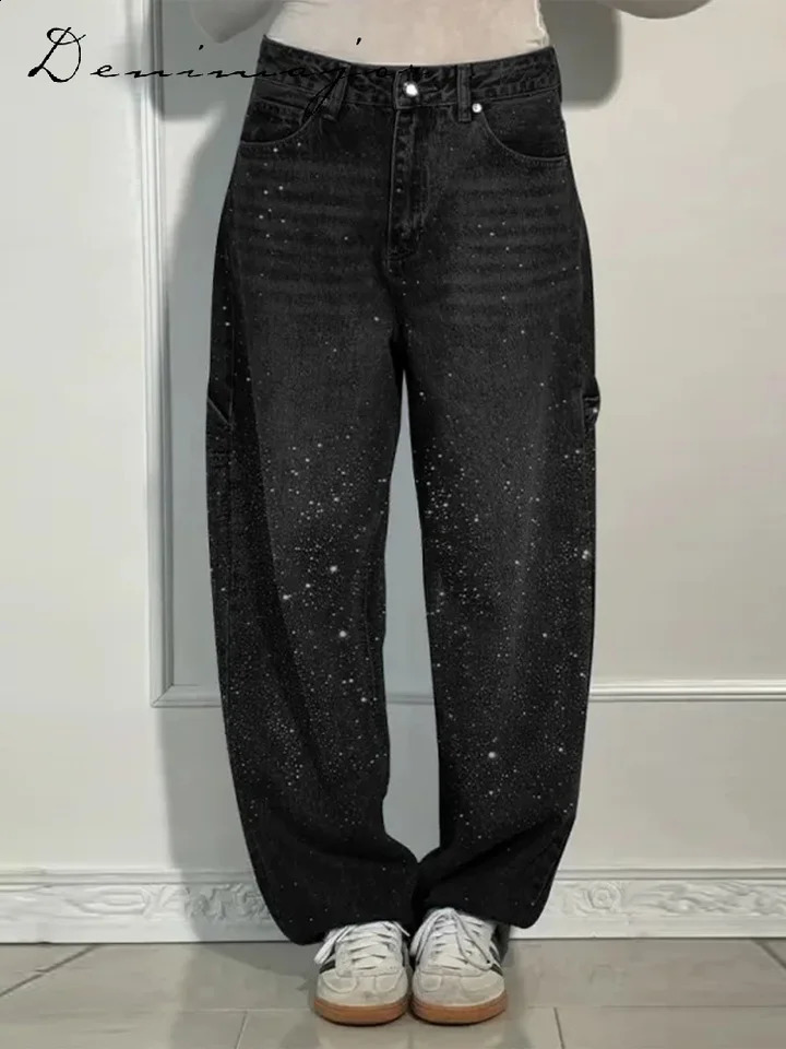 Fashionable Jeans for Women Loose Pocket Versatile Zipper Low Waist Straight Denim Trouser Womens 2025 Spring Street Clothing 250319