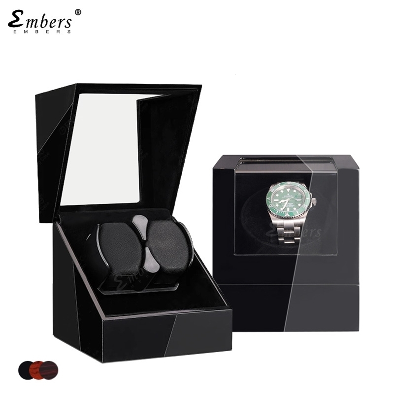 Embers Luxry Single Watch Winder Battery Wooden Shaker Watch Box Automatic Winder Glass Storage Case Mabuchi Motro 250319ww