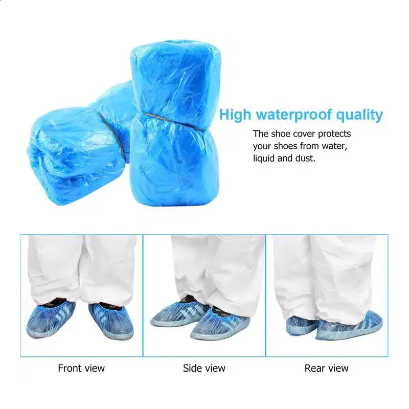 100 PCS Plastic Disposable Shoe Covers Cleaning Overshoes Outdoor Rainy Day Carpet Cover Waterproof 250318