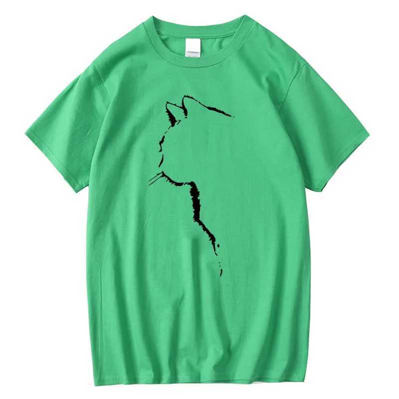 Summer mens cotton T-shirt fun printed cool cat animal T-shirt loose short sleeved mens hip-hop streetwearT250318