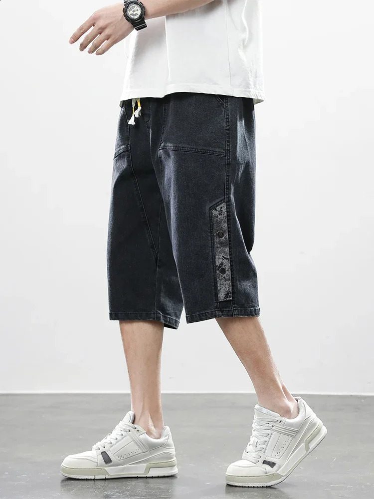 Summer mens jeans denim Breeches casual shorts washed cotton brushed straight open top pants large size 8XL 250317