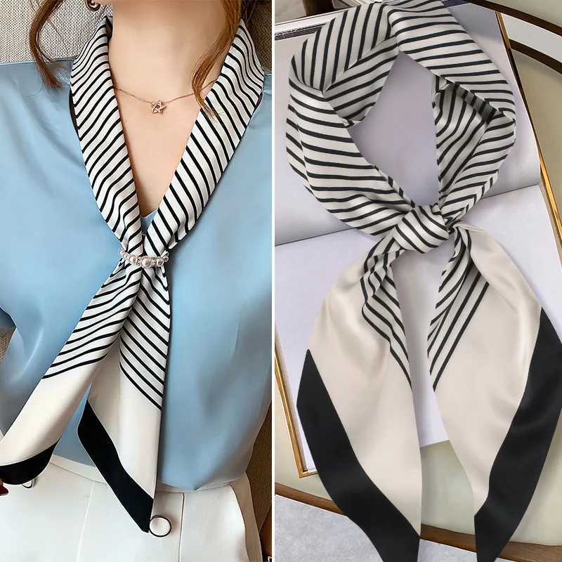 Fashion blue printed silk scarf soft satin horse hair Bl neckline headband foam bag ribbon gift X250319