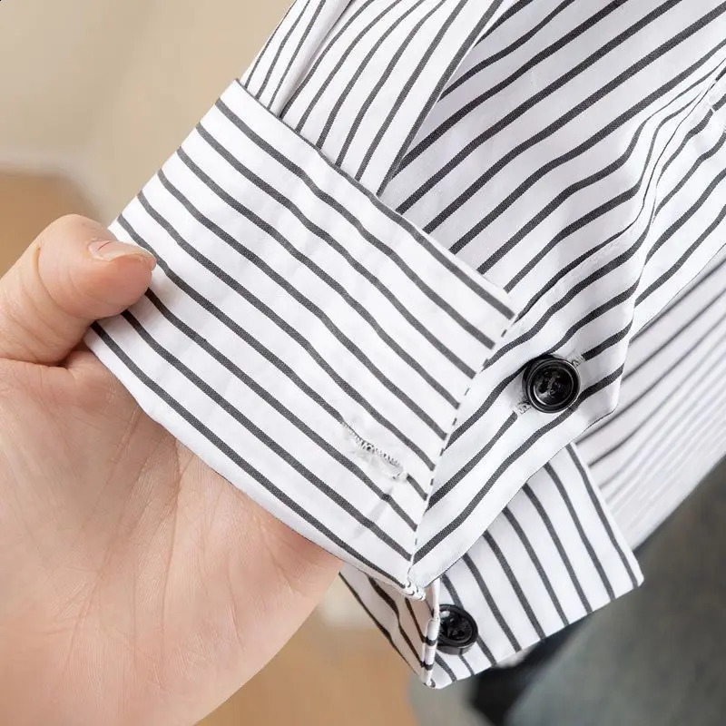 Collar striped long sleeved loose shirt and top casual single chest white streetwear womens 250319