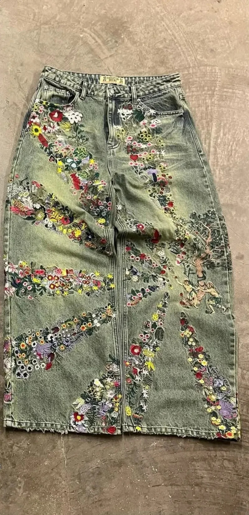 American Oversized Floral Print Straight Jeans Women High Street Retro Hip Hop Loose Wash Fashion Girl Casual Y2K 250317