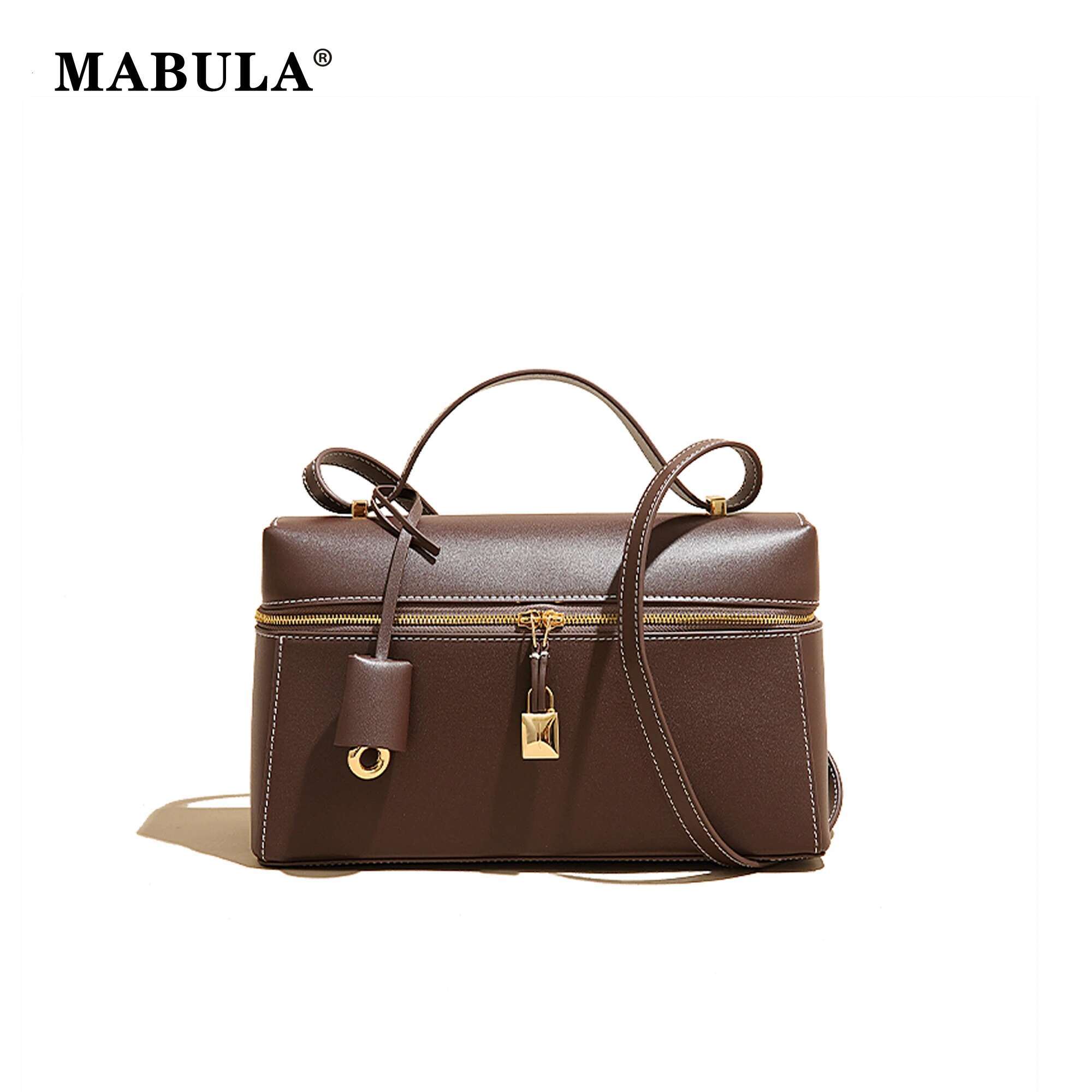 MABULA High Quality Women Lunch Bags Vintage Cow Leather Box Casual Capacity Handbag Trend Single Shoulder Crossbody Bag