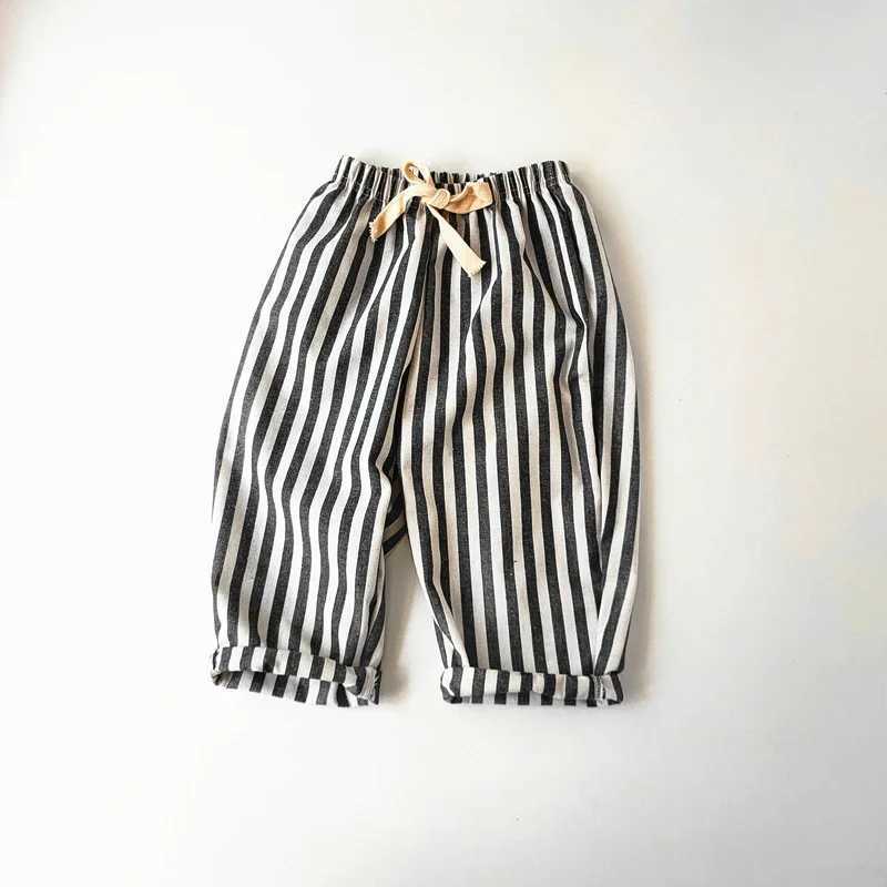 Spring and summer boys striped loose pants baby girls retro casual linen cotton Halan pants childrens lace up pants childrens clothingT250318