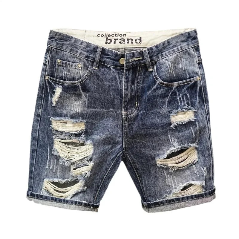 Vintage Japanese Style Mens Denim Shorts Casual Trendy Straight Leg Mid Waist Summer ed Five Piece 250317