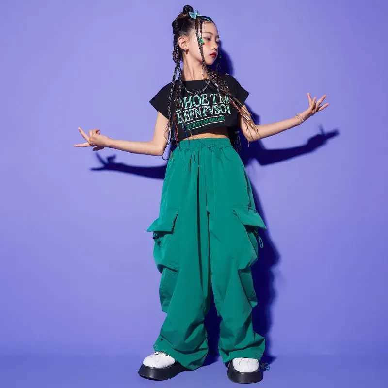 Teenage girls jogging pants loose casual fashionable childrens straight Trouser pocket design fashionable cool streetwear childrens pants 5-14YsT25031