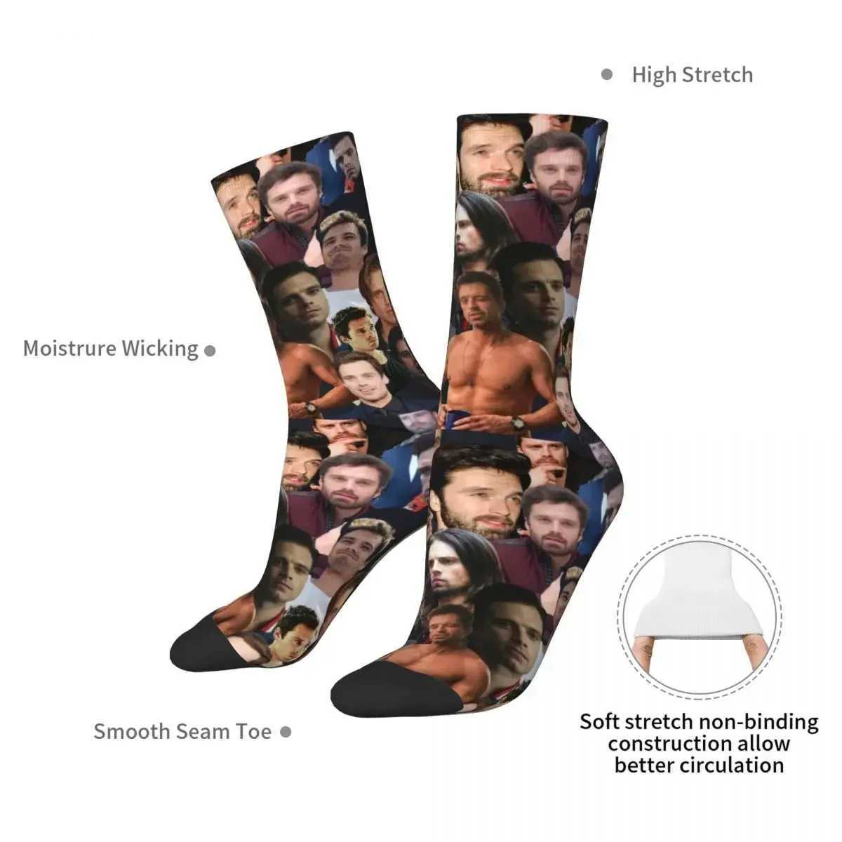 Sebastian Stan Photo Collage Socks Sweat Absorbing Stockings All Season Long Socks Accessories for Mans Womans Gifts X250319