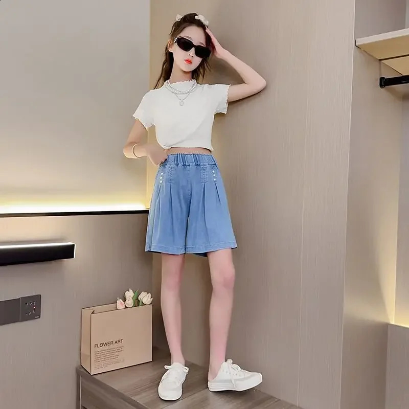 Girls shorts summer outside wear big children foreign girls thin denim five childrens skirt trousers sonic 250319