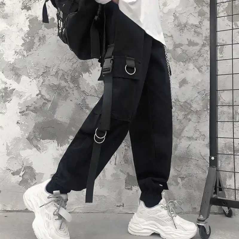 Cargo Pants Men Chains Pocket Punk Black Sweatpants Gothic Harajuku Jogger Trousers Women Clothing Hip-Hop Streetwear Techwear X250319