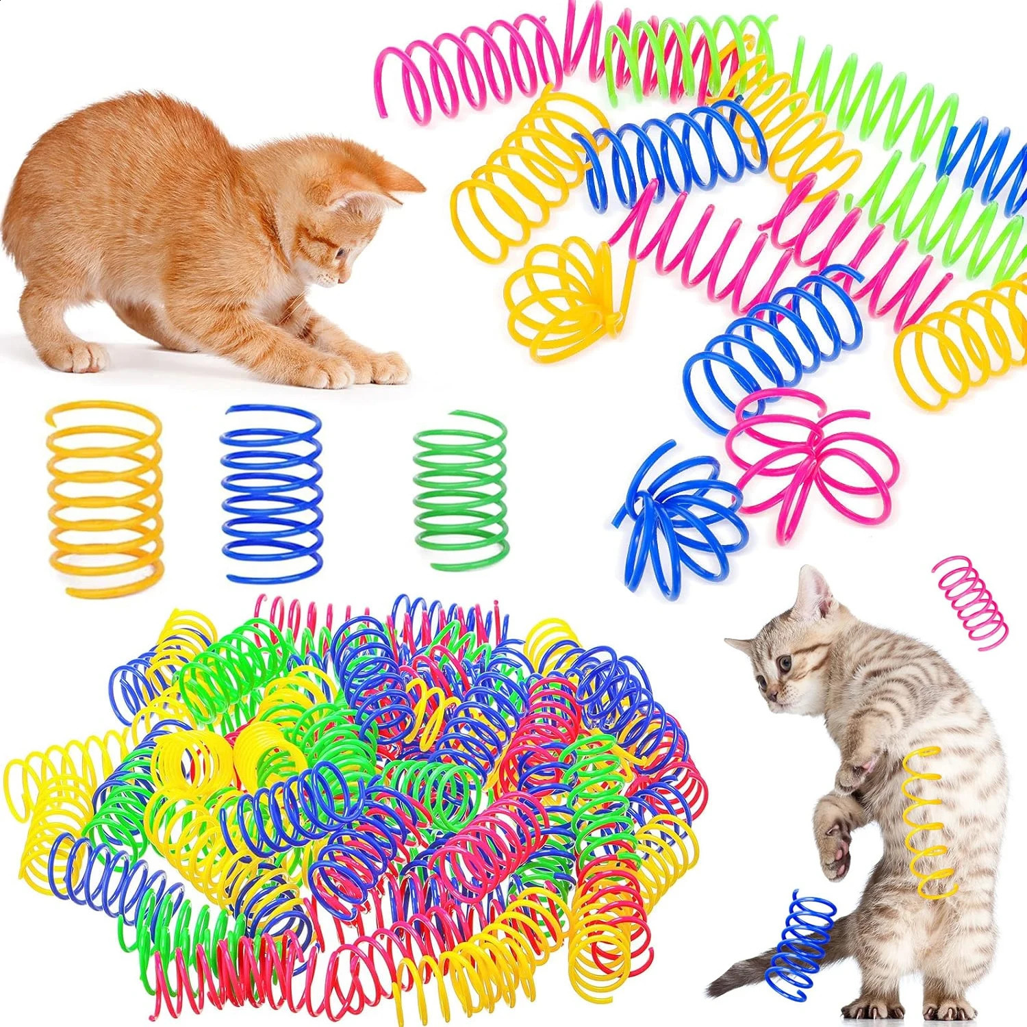 42Pcs Cat Spring Toy Spiral Interactive Indoor Colorful Plastic Coil 250312