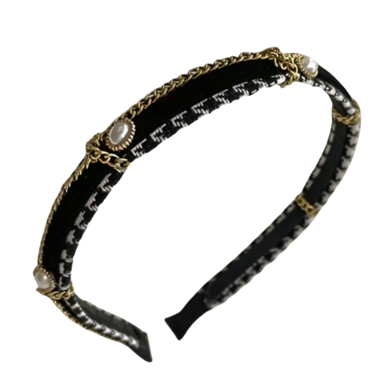 Fabric French Chic Simulated Pearl Chain Headband for Party & Everyday Use