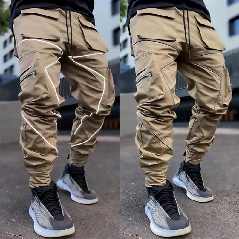 Men Casual Black Cargo Pants Oversize Striped Pocket Sweatpants Gym Sports Fitness Hip Hop Jogger Baggy Trousers Pantalon Hommes X250319