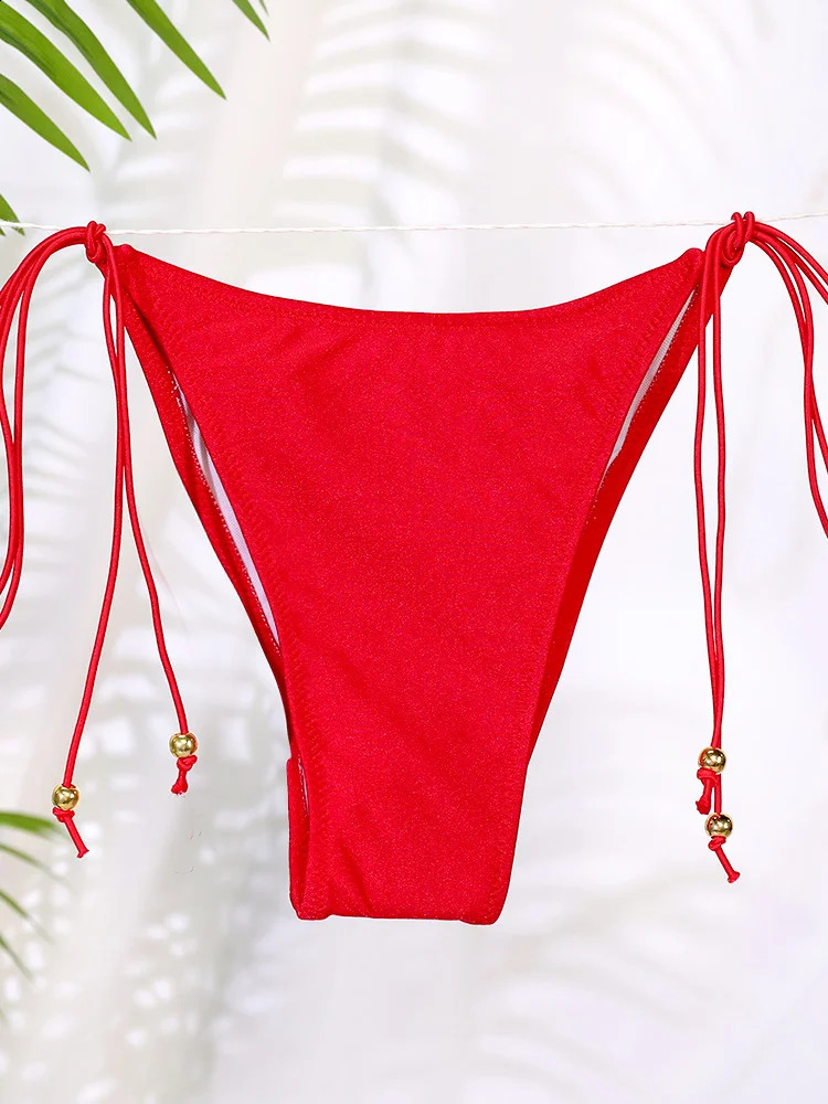 Sexy Triangle Mini Bikini Set Micro Thongs Red Swimsuit Women Bathing Suit Bandage Beachwear Print Swimwear Thong 250311