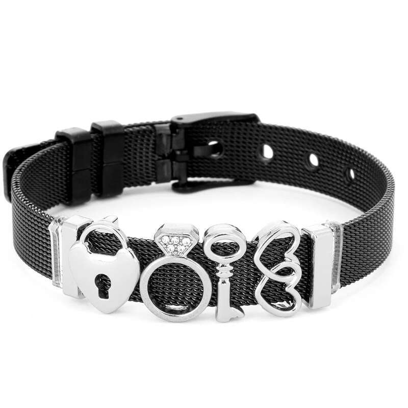 Black & Colorful Stainless Steel Mesh Bracelet Bangles For Women with Slide Charms Bracelets DIY Jewelry as Special Gift