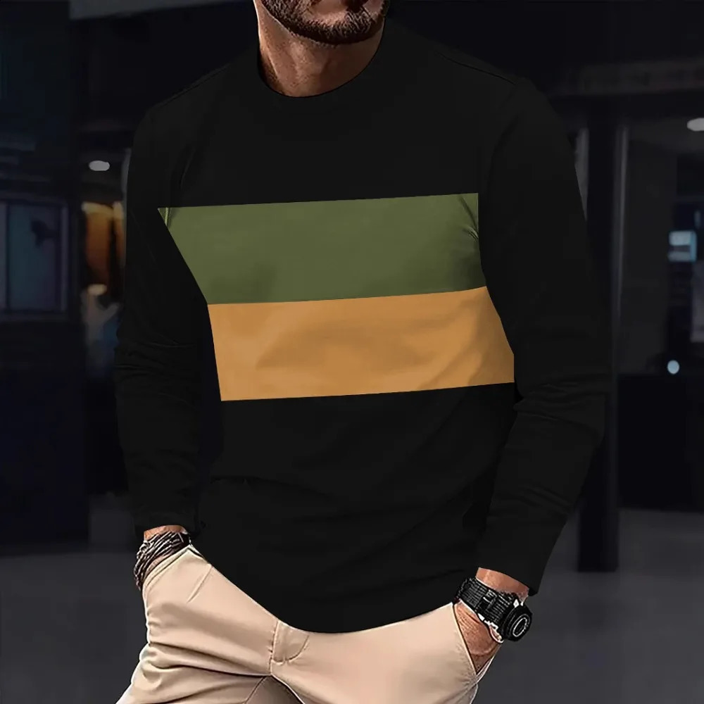 Spring and summer fashionable round neck bottom shirt loose mens long sleeved Tshirt 250319