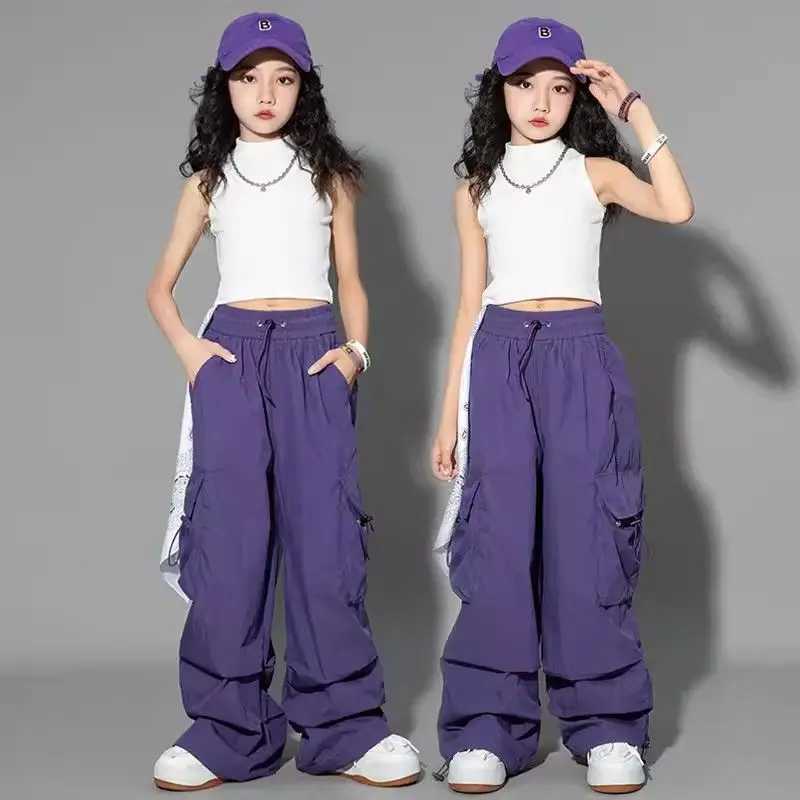 5-14Y Kids Hip Hop Joggers Pants Girls Cargo Pants Teenage Straight Trousers High Waist Vintage Casual Streetwear Baggy PantsT250318