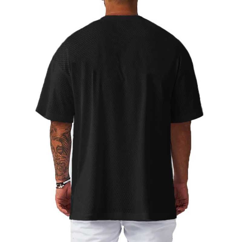 Oversized loose casual hip-hop shirt mesh quick drying mens T-shirt sports fitness running training short sleeved T-shirtT250318