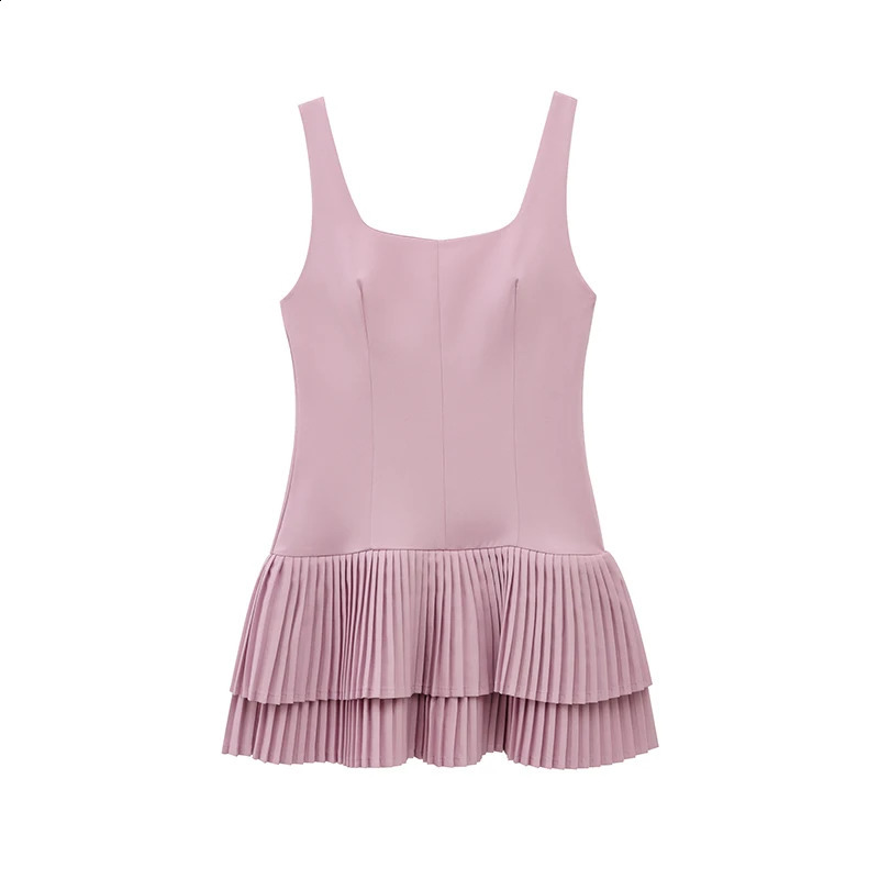 RAFZNB Womens Jumpsuit Style Short Dresses Fashion Wide Pleated Sleeveless Dress Female Elegant Party 250319