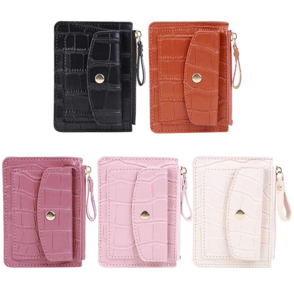 Fashion Women Simple Wallet PU Leather Multi-Slot Zipper Keychain Small Card Bag