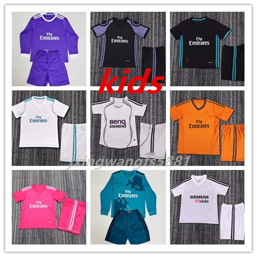 Kids 94 95 96 97 98 99 00 04 05 06 07 Retro Soccer Jerseys kits KAKA ZIDANE HIERRO MIJATOVI C R.CARLOS LAUDRUP RONALDO FIGO RAUL 11 12 13 14 15 16 17 ninos Football kits