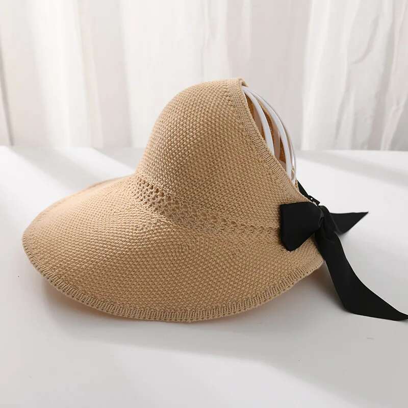 Summer Empty Top Ribbon Bowknot Straw Hats For Women Ppy Panama Sun Hat Travel Beach Female Foldable Sunscreen Cap