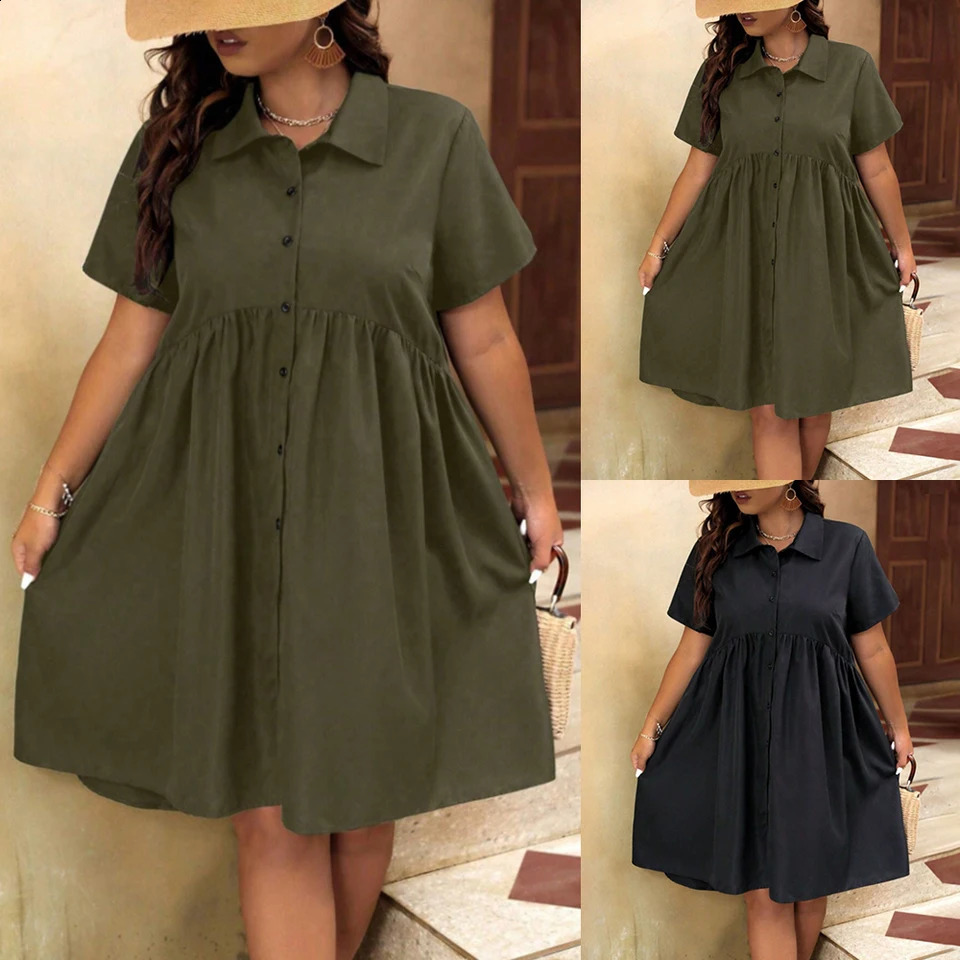 Plus size womens dress 2024 summer plus short sleeved casual slim fit oversized 250319