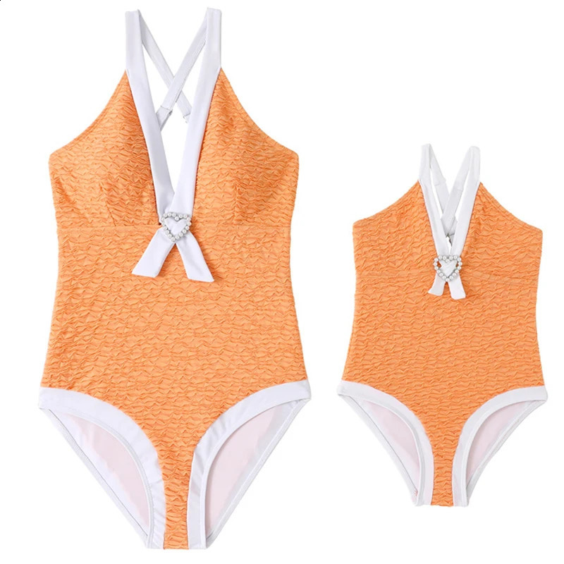 Family Matching Swimsuit Black White Sexy One-Piece Three-Dimensional Love Decoration Summer Beach Swimwear Beach Clothing 250319