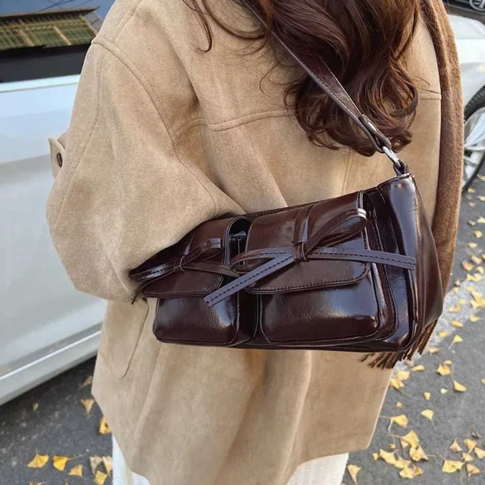 Womens Handbag Bow Underarm Bag PU Leather Large Capacity Crossbody Bags Double Pockets Armpit Bag Wen Y250318