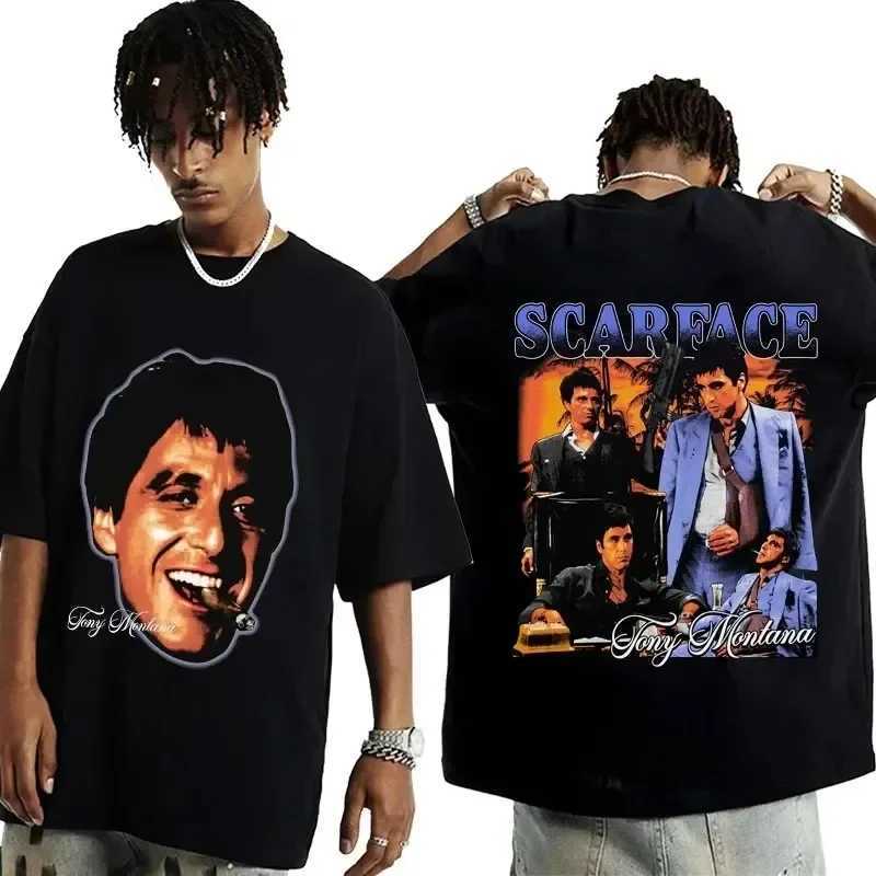 2024 movie Scarface Tony Montana graphic mens T-shirt mens hip-hop fashion rock clothing mens retro oversized T-shirtT250319