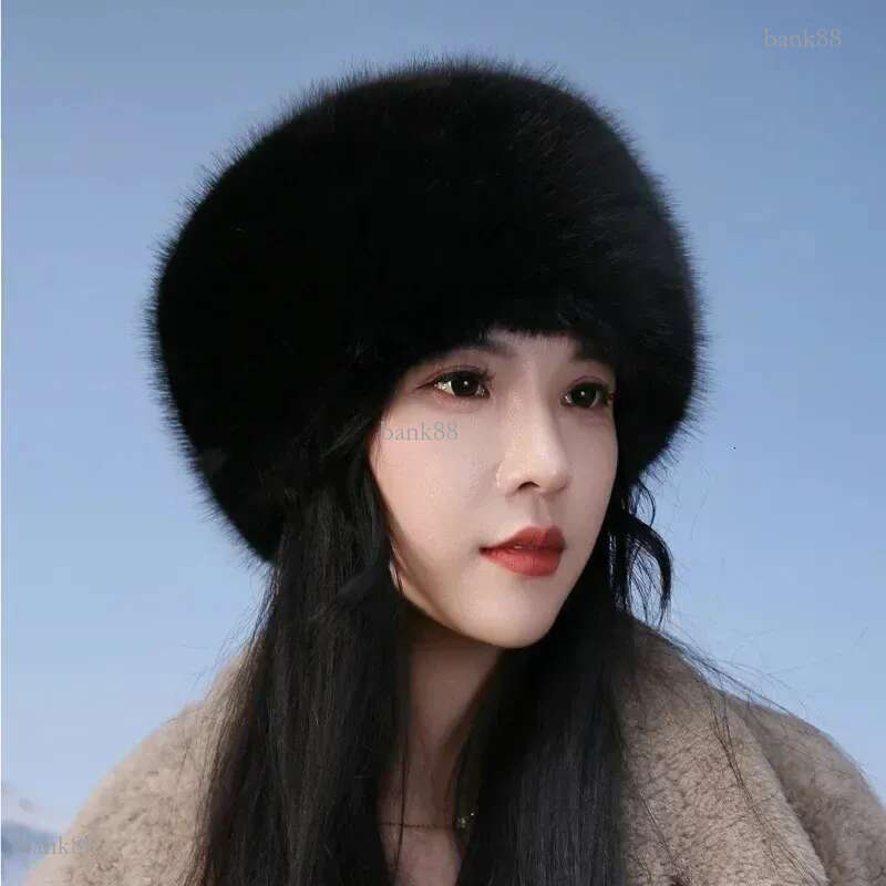 Super Fashion Winter Snow Hat Faux Fur Thick Women Fluffy Fur Cap Ski Russian Windproof Hat Party y Warm Fox Fur Cap Black 240927