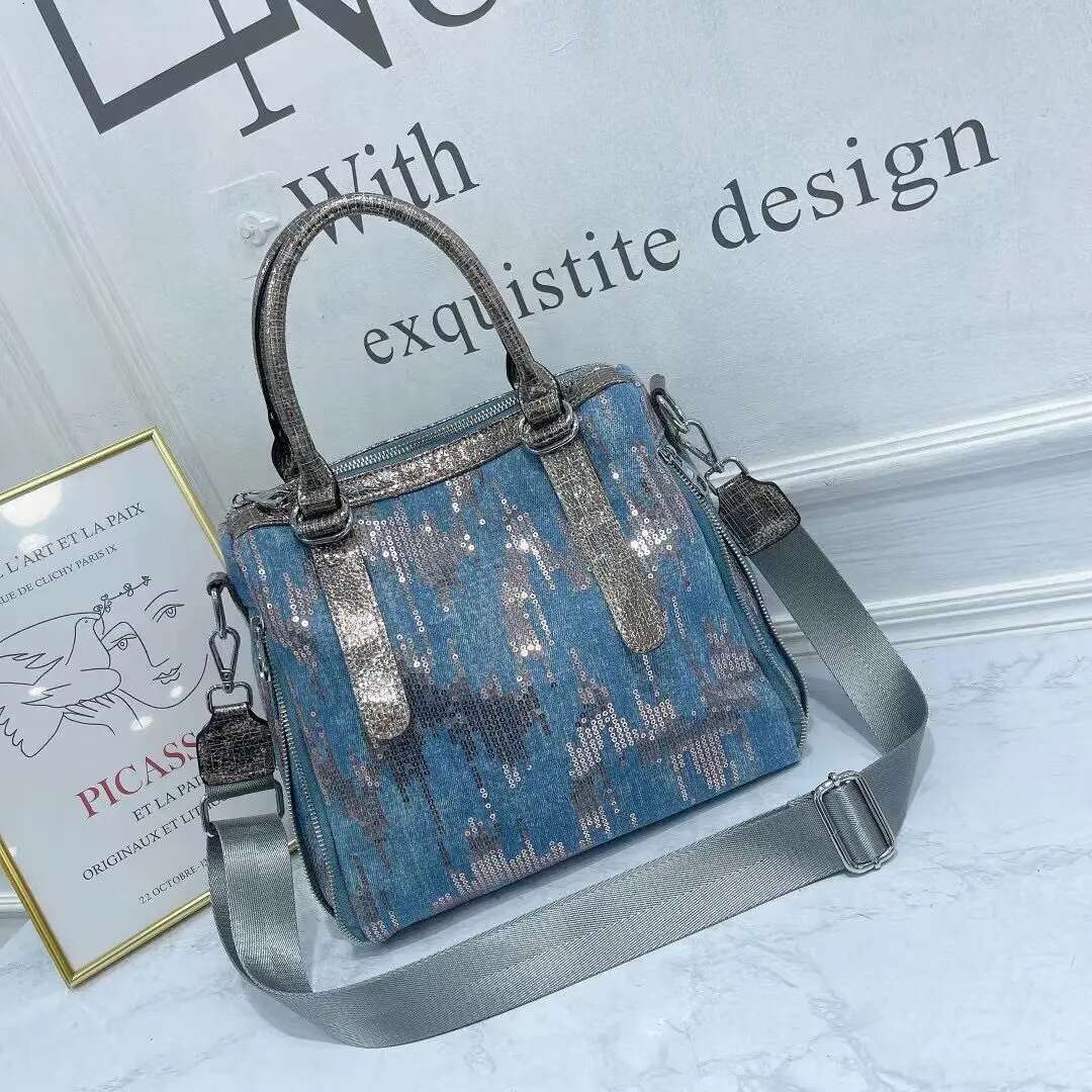 2025 new women's handbag denim fashion sequin bag cheap new wallet top handle handbag designer women's trendy shoulder bag