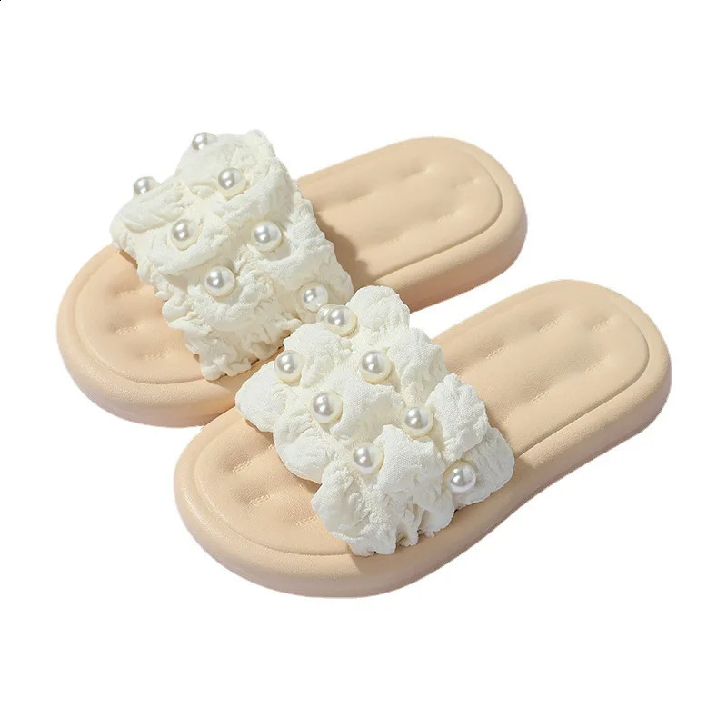 Princess Wind Pearl Puff Girl Little Girl Soft Bottom External Penetrating Air Sandals 250318