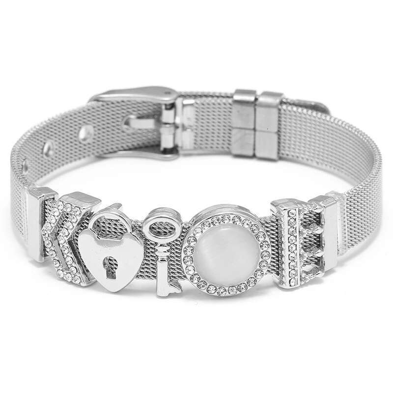 High Quality Stainless Steel Mesh Bracelets With DIY Key Lock Beads Buckle Keeper Bracelets For Women Boyfriend Jewelry Gift