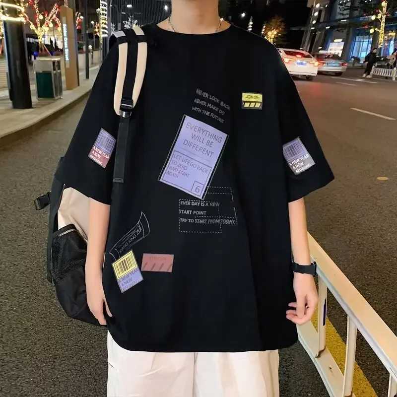 Leisure loose summer T-shirt trend Hong Kong style mens short sleeved top newly arrived in 2024 youth fashionT250318