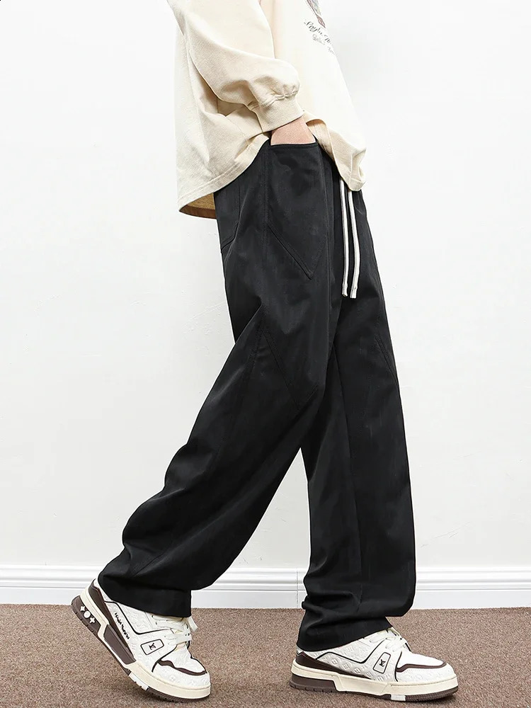 Korean Clothes Mens Casual Pant Straight Wide Leg Trouser Male Big Size Plus Large Baggy Fashion Spring Summer Loose Fit 250311