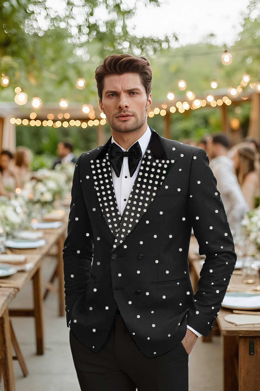 Handsome Beads Groom Wedding Wear Classic Fit Double Breasted Mens Party Banquet Birthday Pants Suits 2 Pieces Customized
