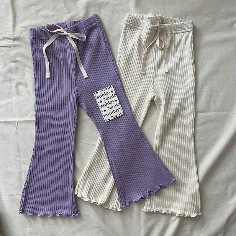 Childrens Pants Girls Solid Elasticity Leggings Cotton Ruffle Trousers 3-9 Years Kids Pants Toddler Girls Flared PantT250318