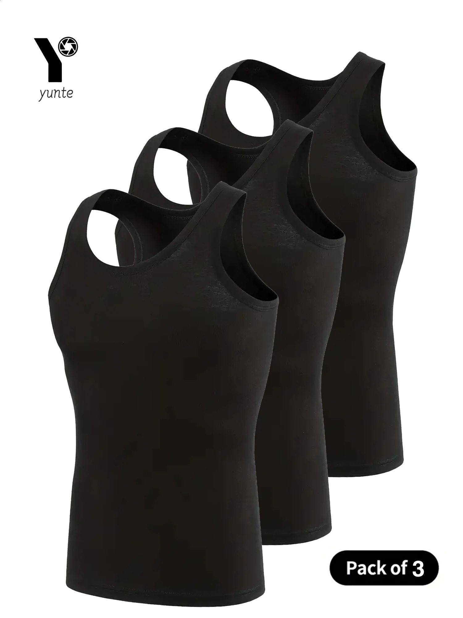 Mens Vest Black 3-Piece Breathable Quick-Drying Polyester Fiber Sports Vest Suitable for Gym Running and Training Casual Pure C 250319