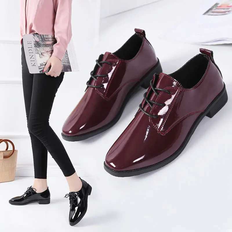 Autumn Women Oxford Flats Shoes 2023 Low Heel Black Student Single Shoes Office Outsole Casual Black Student Leather ShoesXJ250319